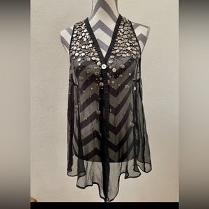 Black Sheer Blouse - Women’s Sheer, Black, Sleeveless, Blouse. Size Large